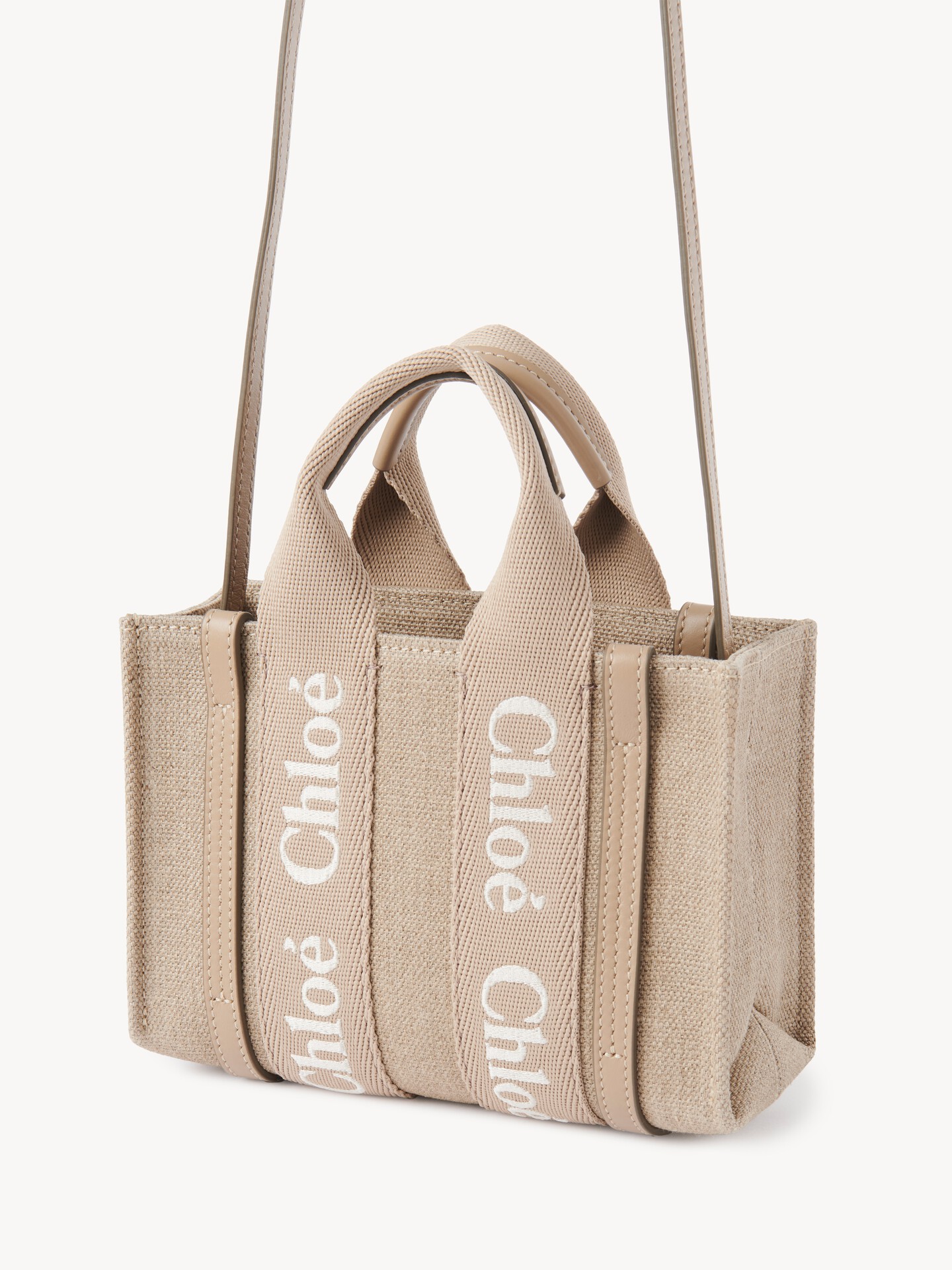 Mini Woody tote bag in linen & leather - 4