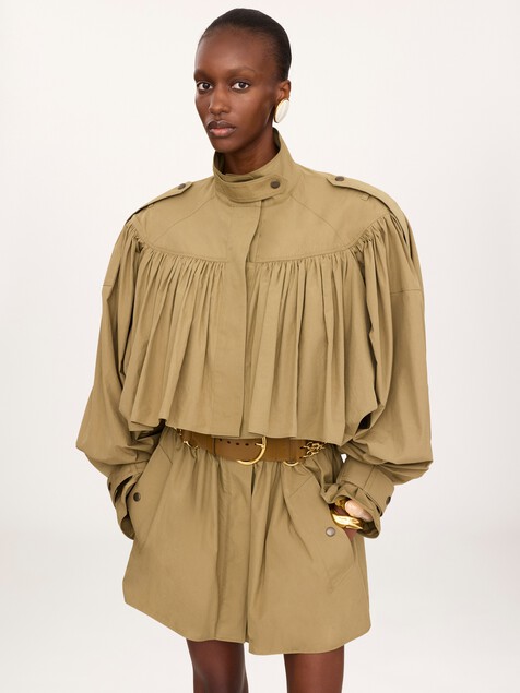 Short high-neck trench coat in cotton poplin
