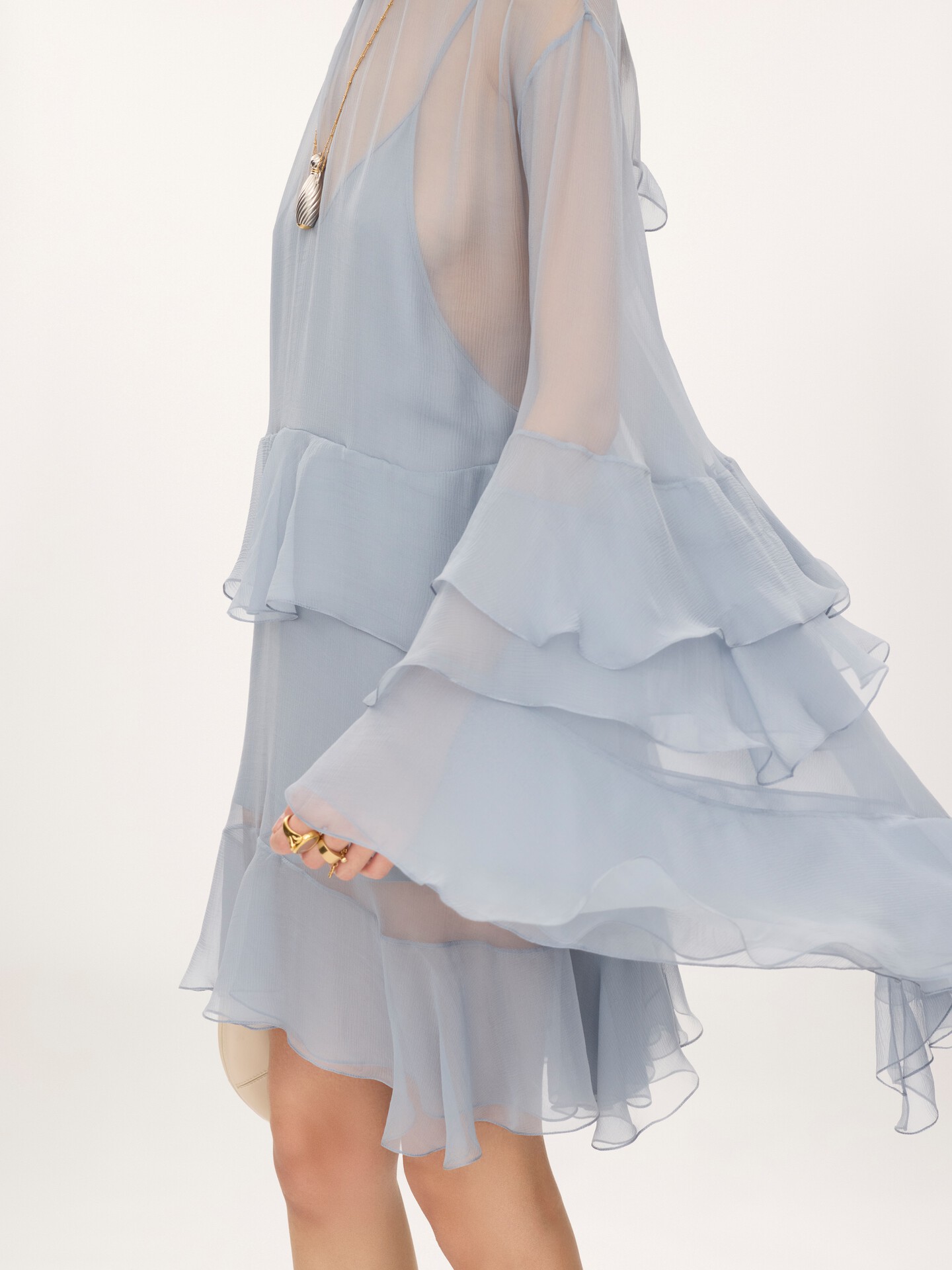 Ruffled mini dress in silk mousseline - 6