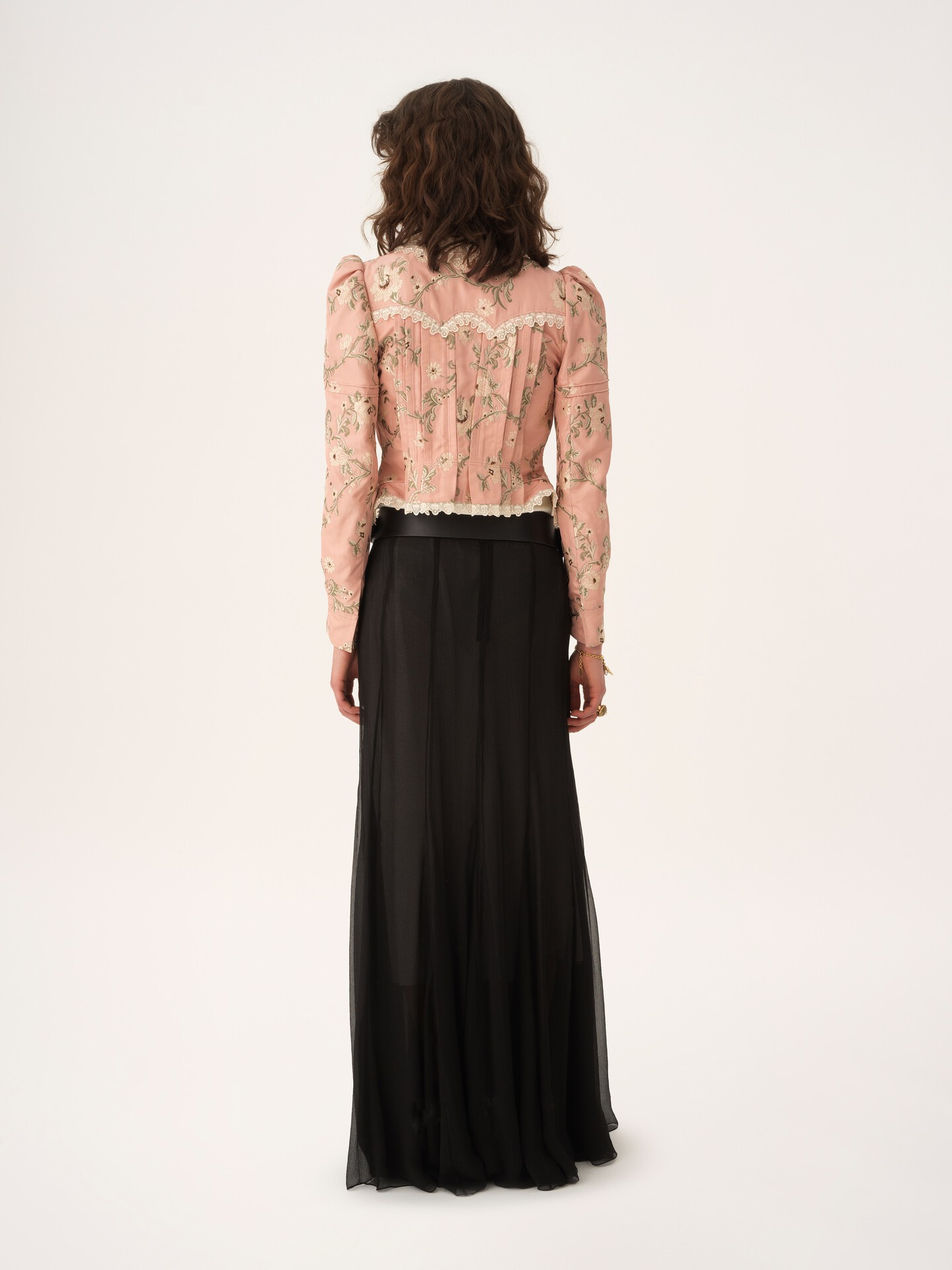Fitted jacket in taffeta jacquard & lace - 6