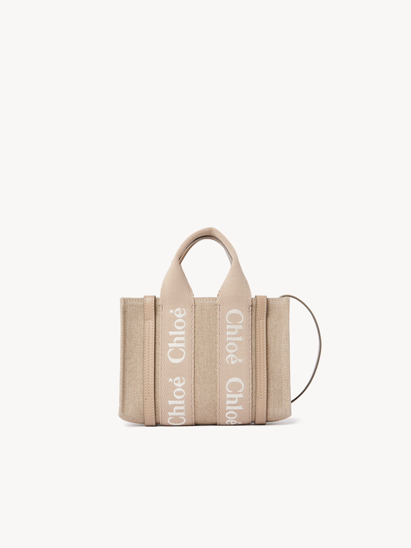 Mini Woody tote bag in linen & leather - 2