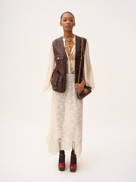 Ruffled midi skirt in floral lace jacquard