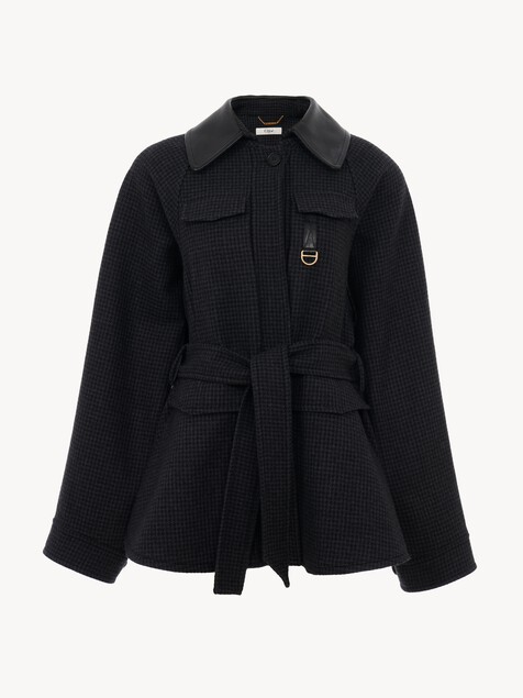 Hunting jacket in houndstooth wool