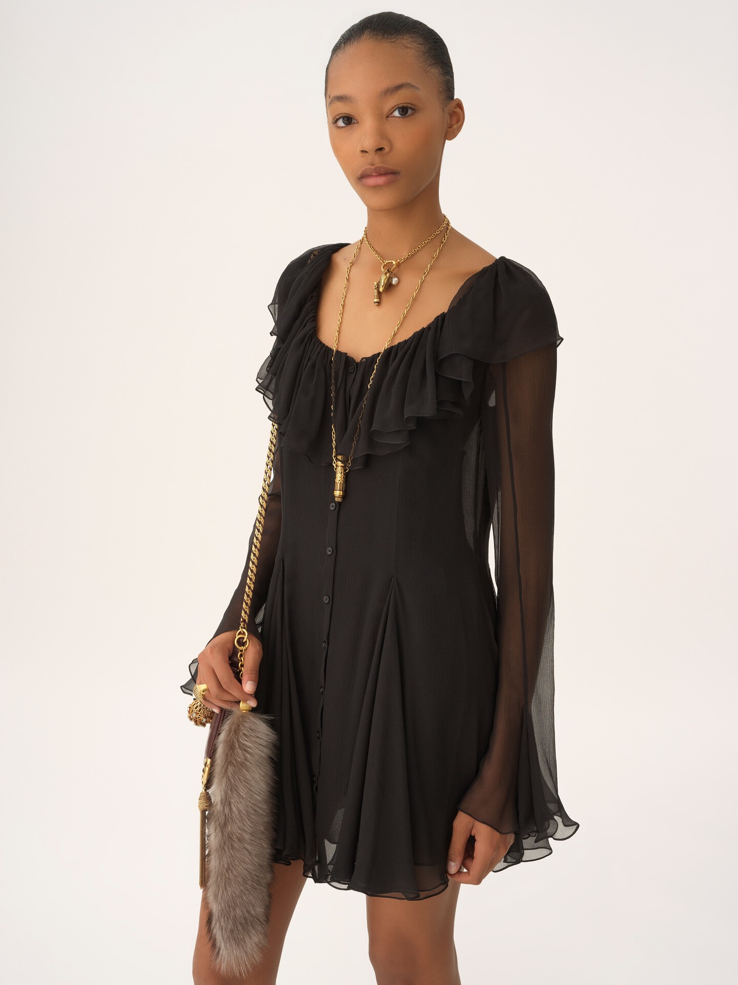 Pleated mini dress in silk mousseline - 4