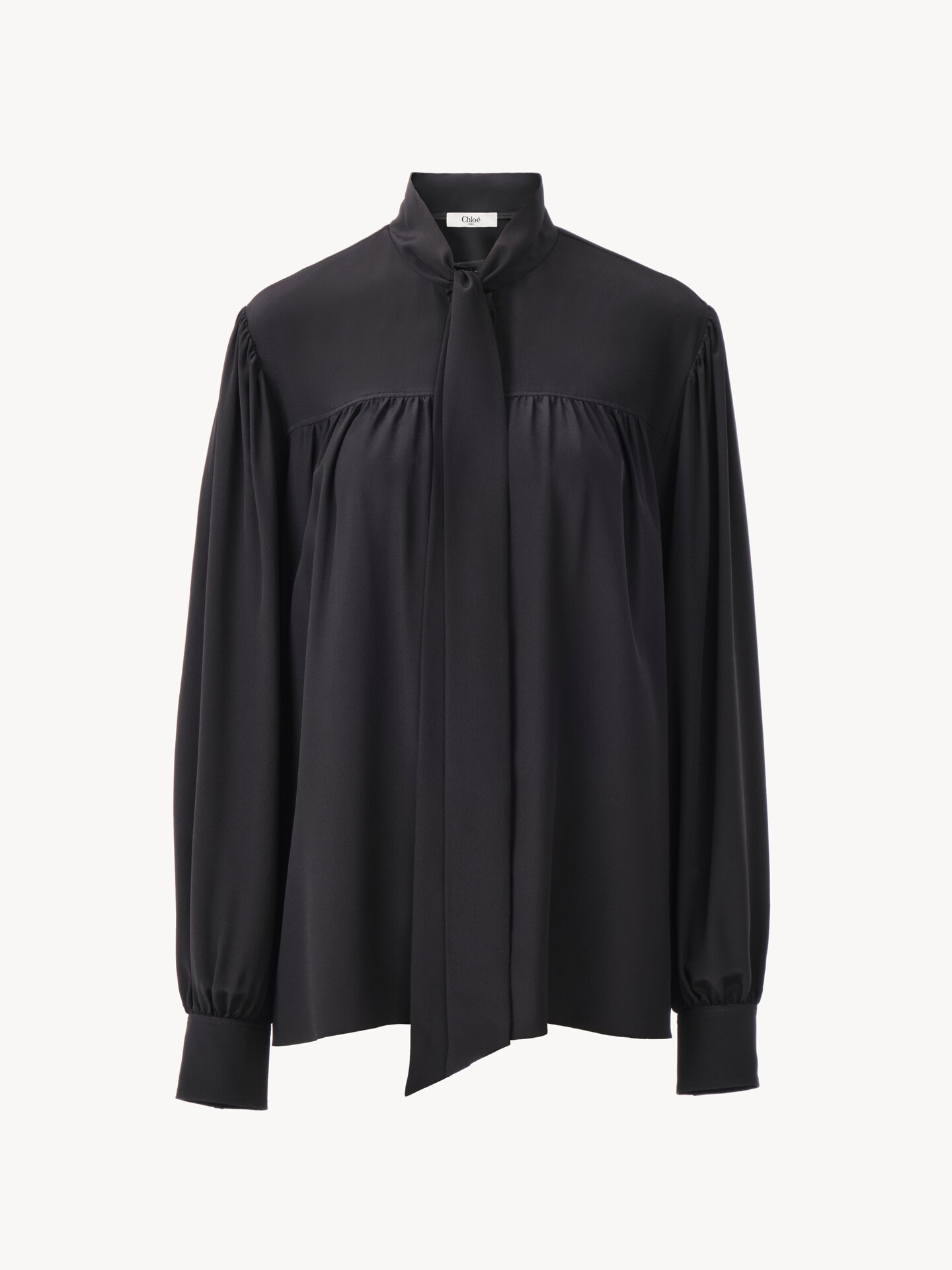 Maxi gathered lavallière blouse in crêpe de chine - 1