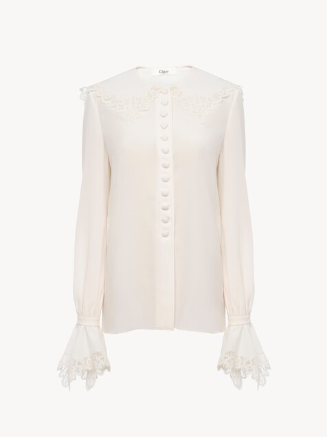 Fluid blouse in crêpe de chine & lace