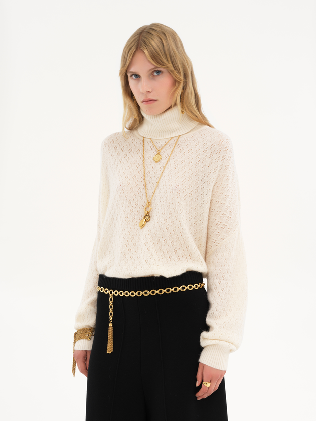 Generous turtleneck sweater in pointelle knit - 7