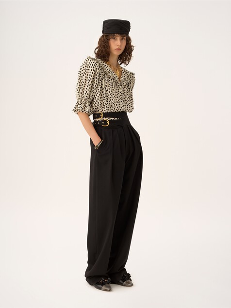 High-rise tailored trousers in wool grain de poudre