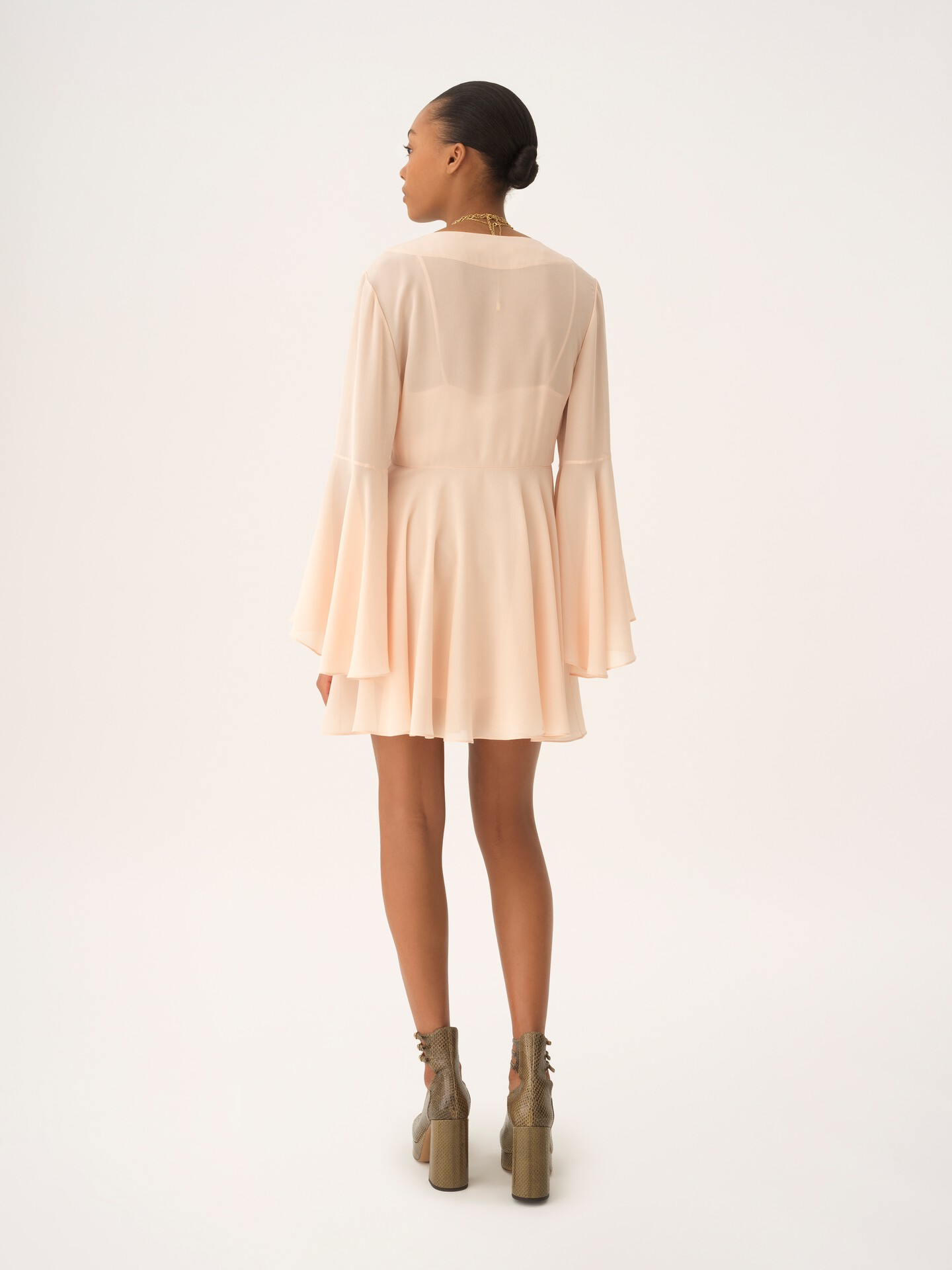 Flared mini dress in silk georgette - 5