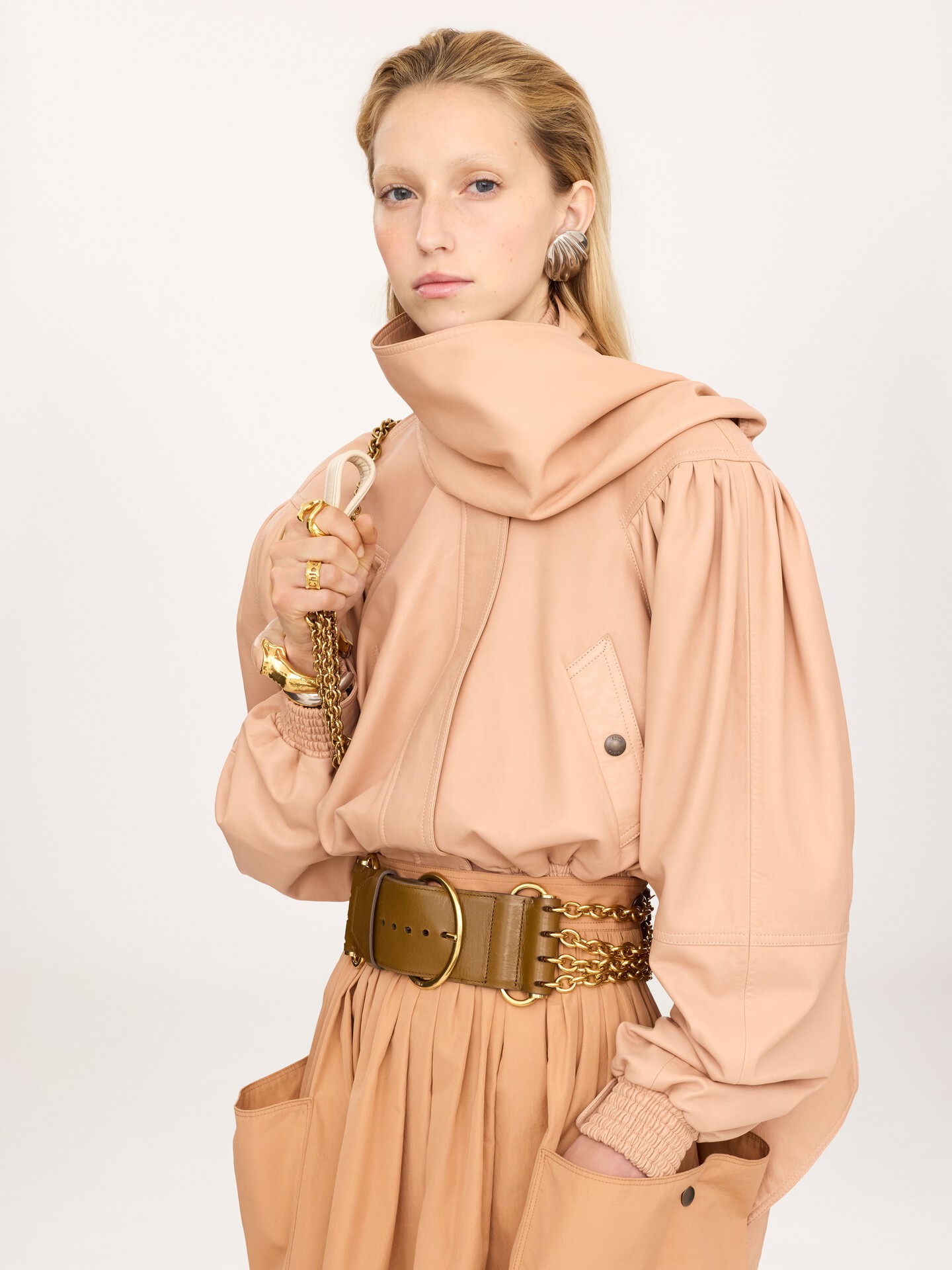 Cropped scarf leather jacket - 4