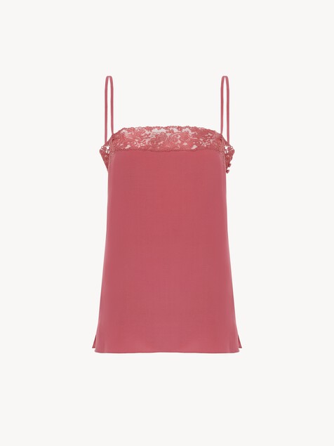Camisole top in crêpe de chine & lace