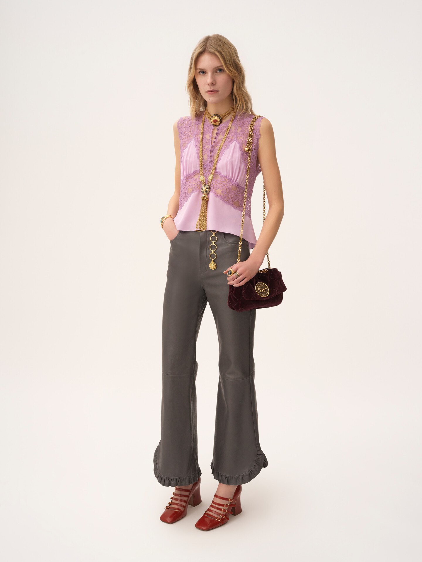 Ruffled flared trousers in leather - 3