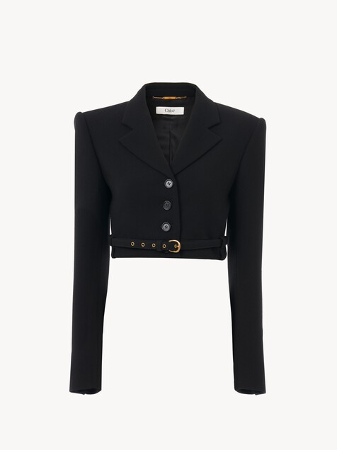 Cropped Spencer jacket in wool cr&ecirc;pe