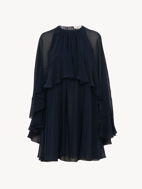 Mini cape dress in silk georgette