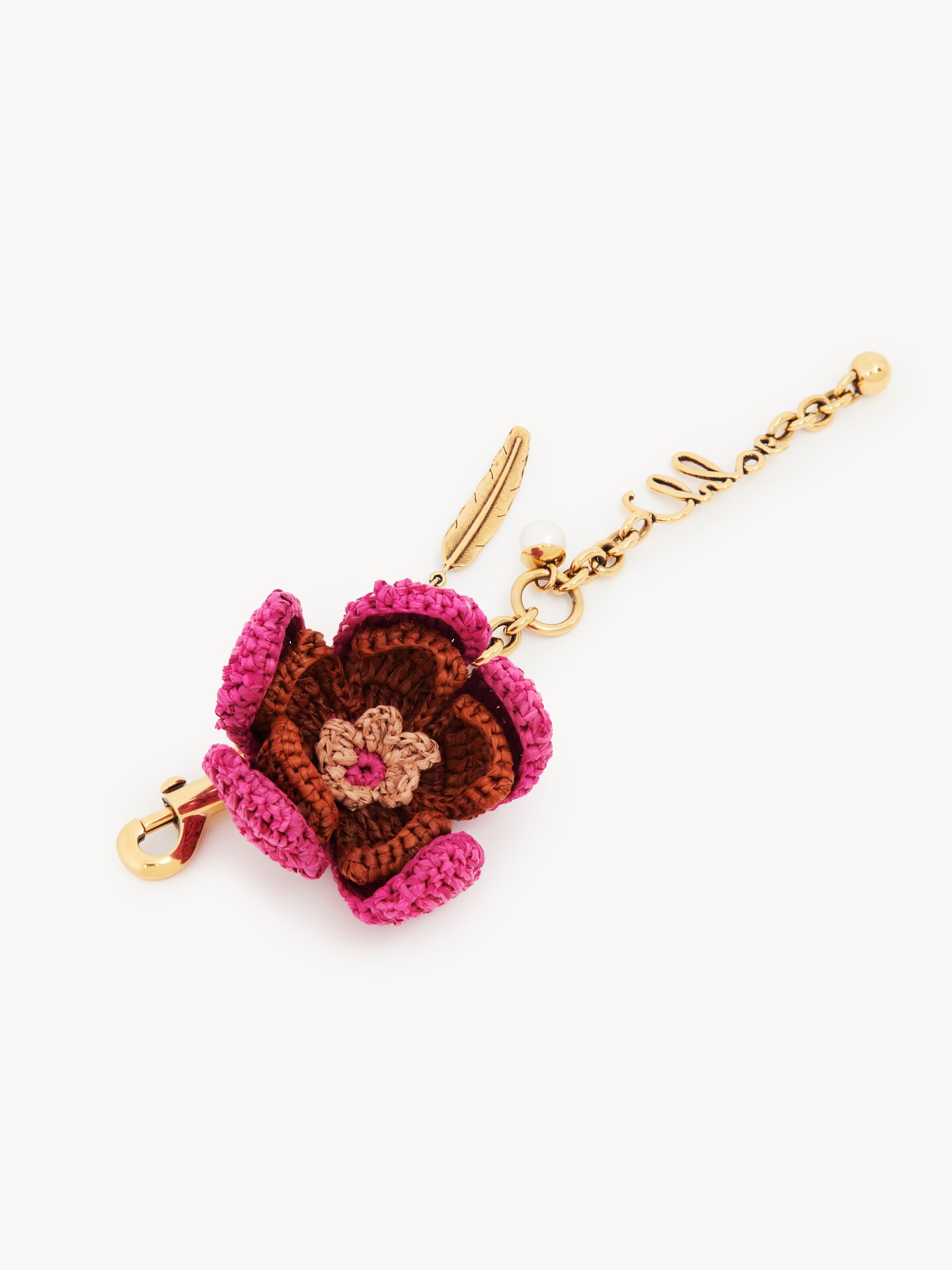 Flower bag charm in raffia & metal - 3