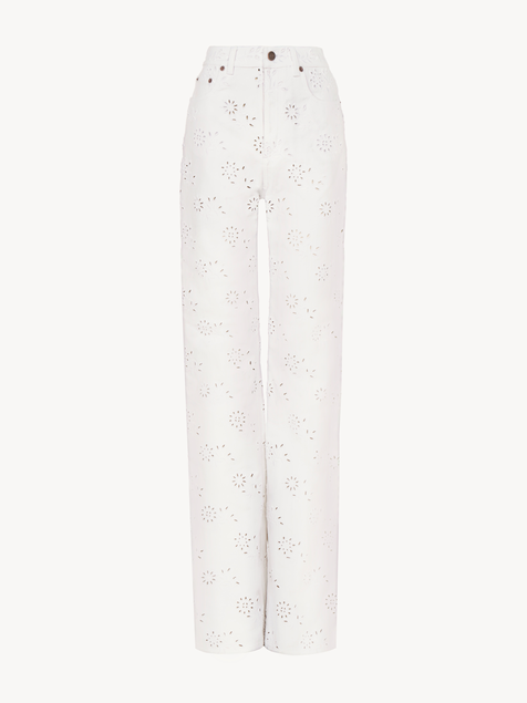 Embroidered cropped jeans in denim