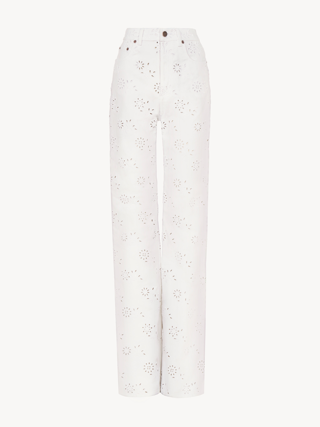 Embroidered cropped jeans in denim - 1