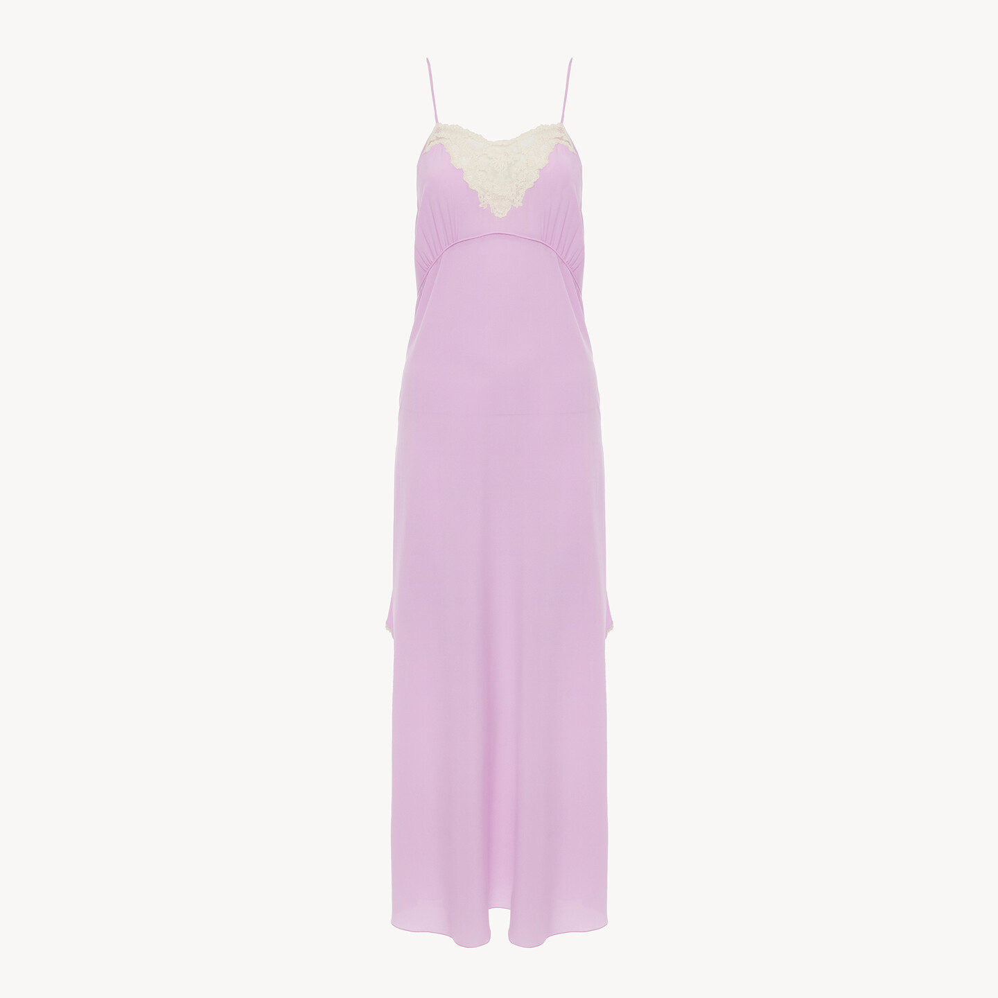 Thin-strap midi dress in cr&ecirc;pe de chine & lace - 8