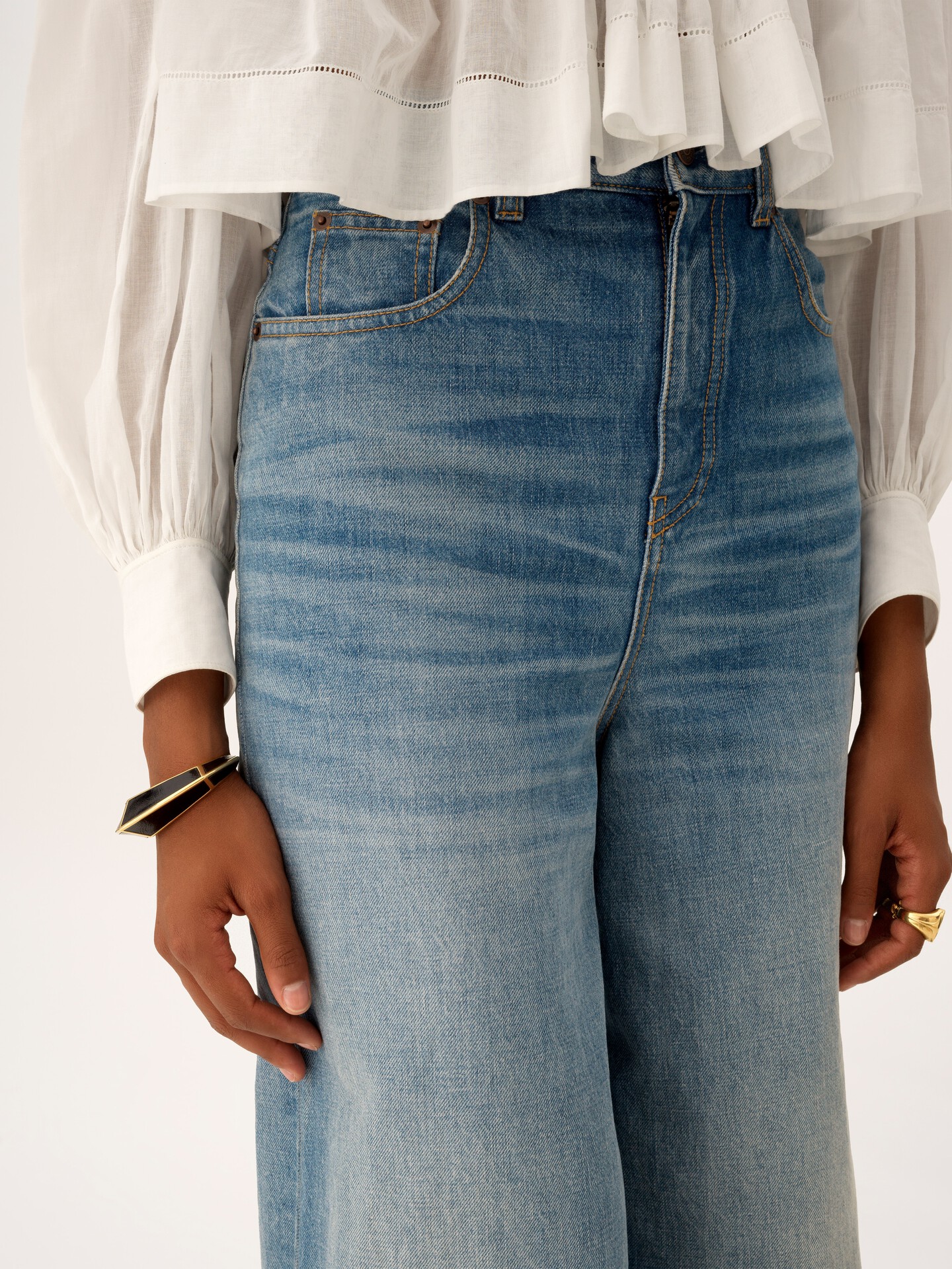 High-rise wide-leg jeans in denim - 7