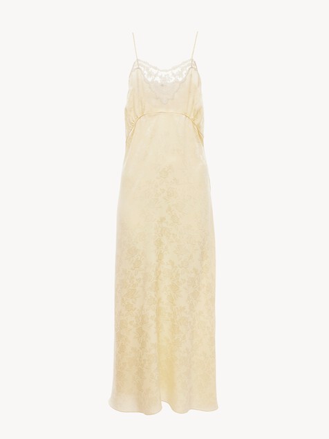 Thin-strap midi dress in silk jacquard & lace