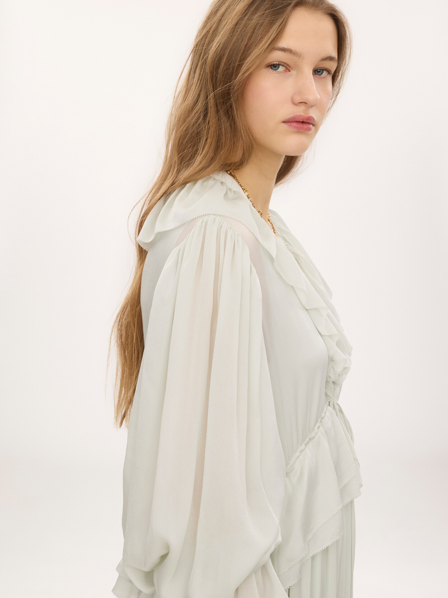 Long gathered dress in silk charmeuse - 4