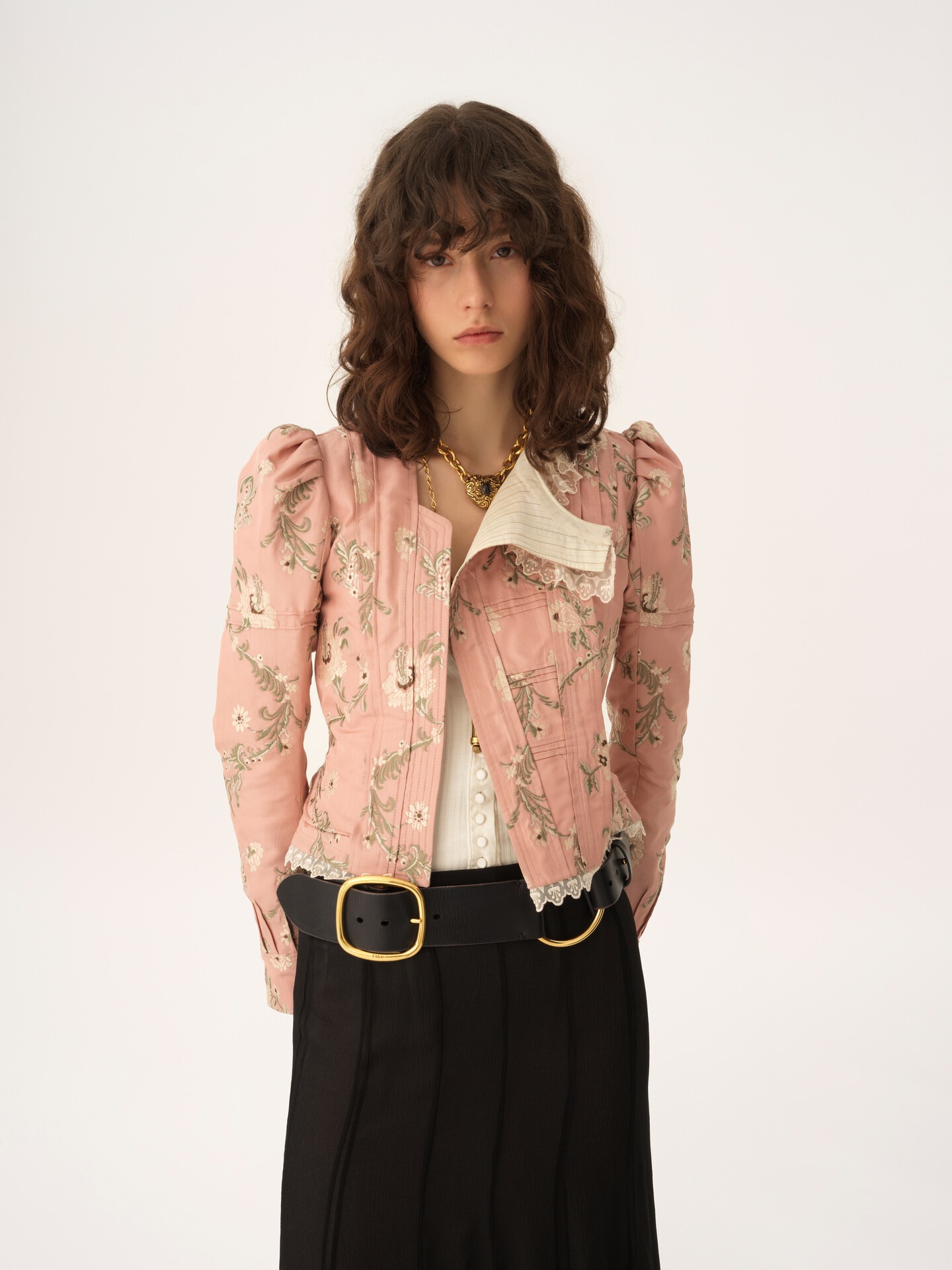 Fitted jacket in taffeta jacquard & lace - 3