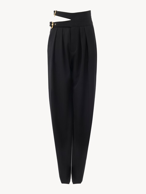 High-rise tailored trousers in wool grain de poudre