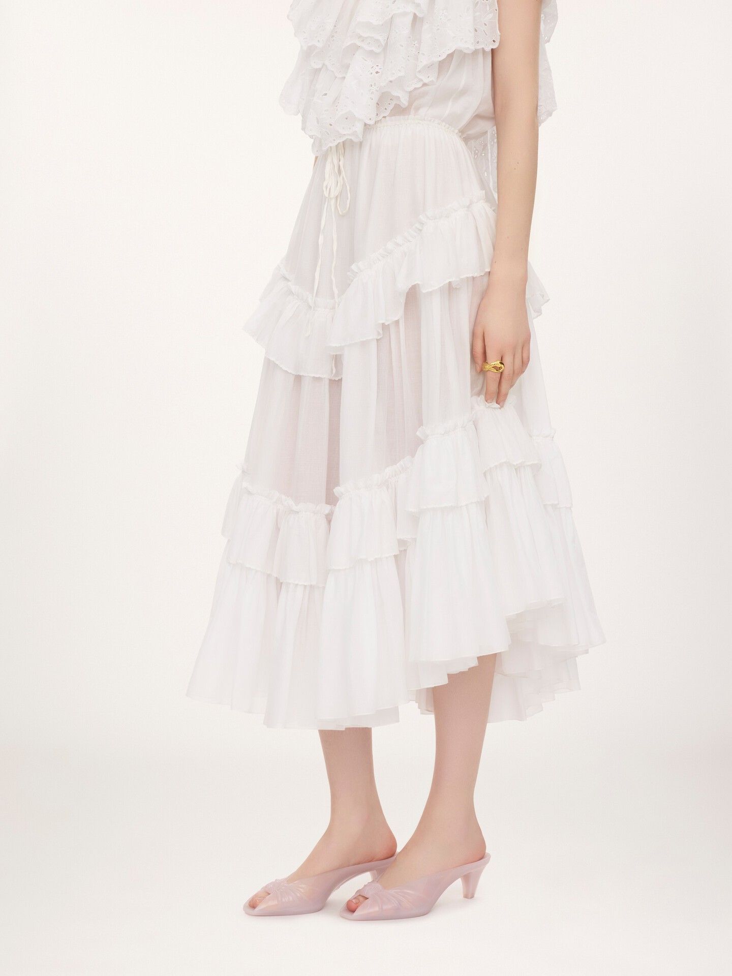 Layered ruffled midi skirt in cotton voile - 5