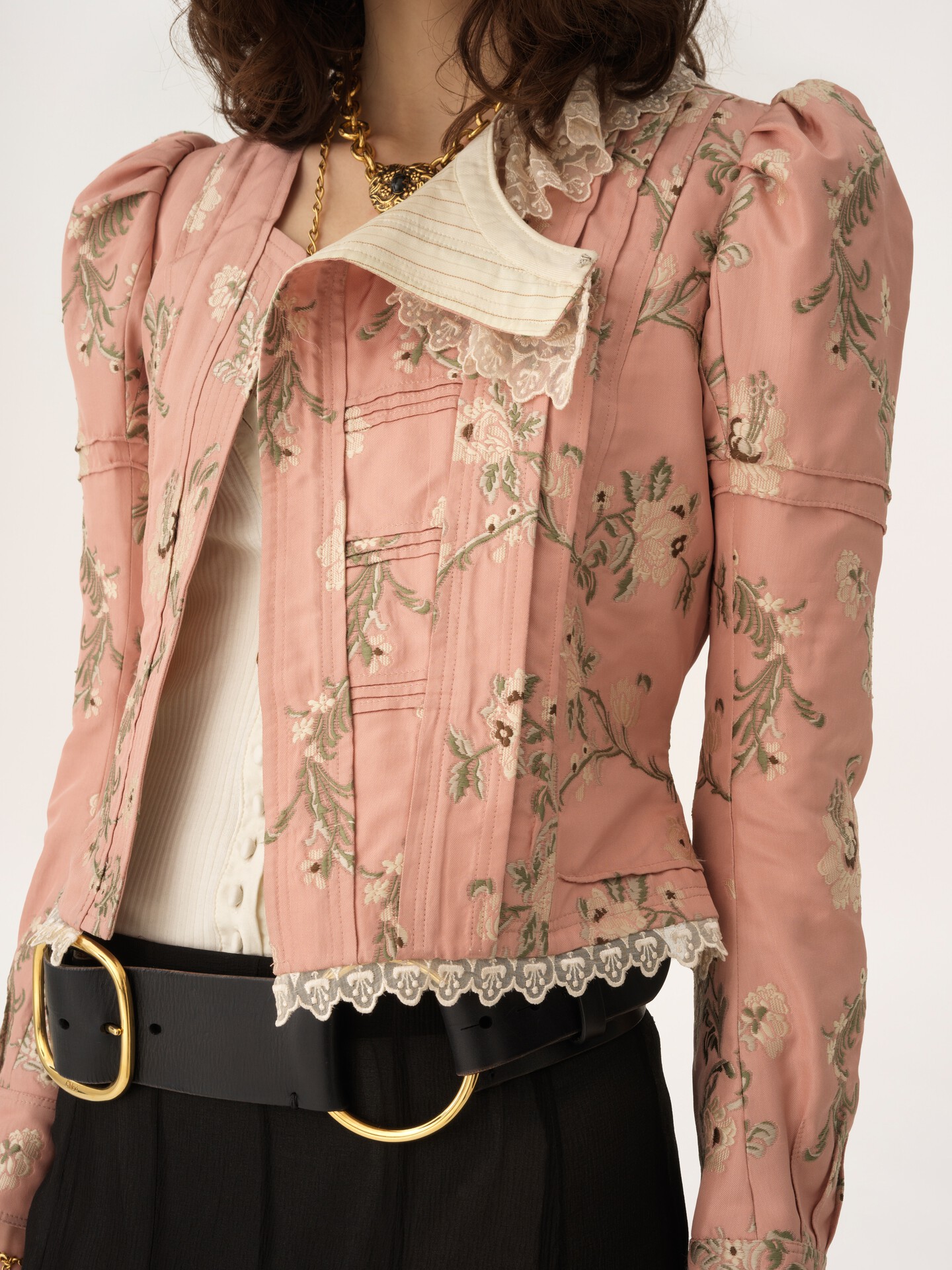 Fitted jacket in taffeta jacquard & lace - 5