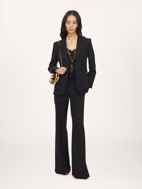 High-rise flared trousers in wool grain de poudre