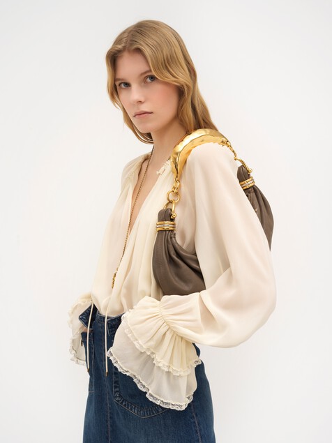 Small Bracelet Hobo Bag in grained leather