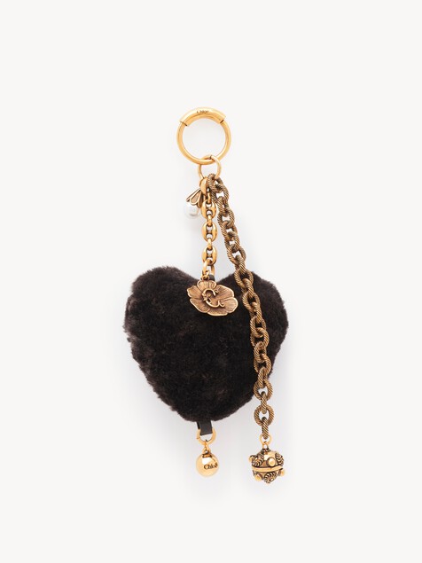 Chloé Symbols Heart Shearling bag charm in brass