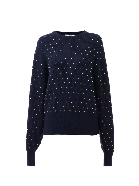 Studded crew-neck sweater in wool & cashmere knit
