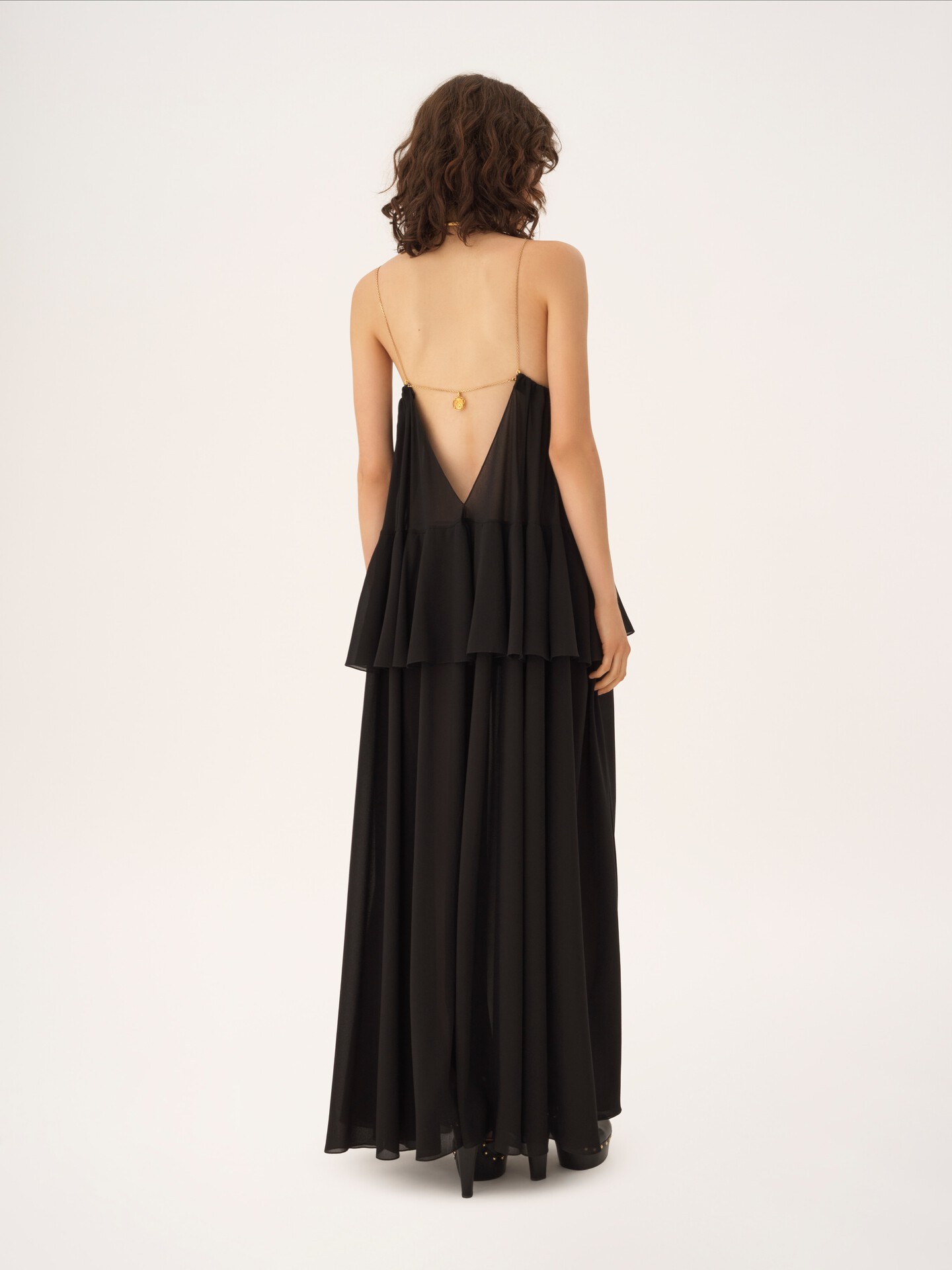 Sleeveless long dress in silk georgette - 6