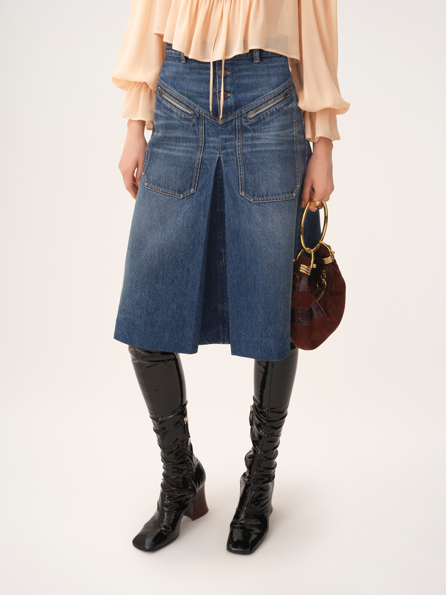 Knee-length skirt in denim - 4