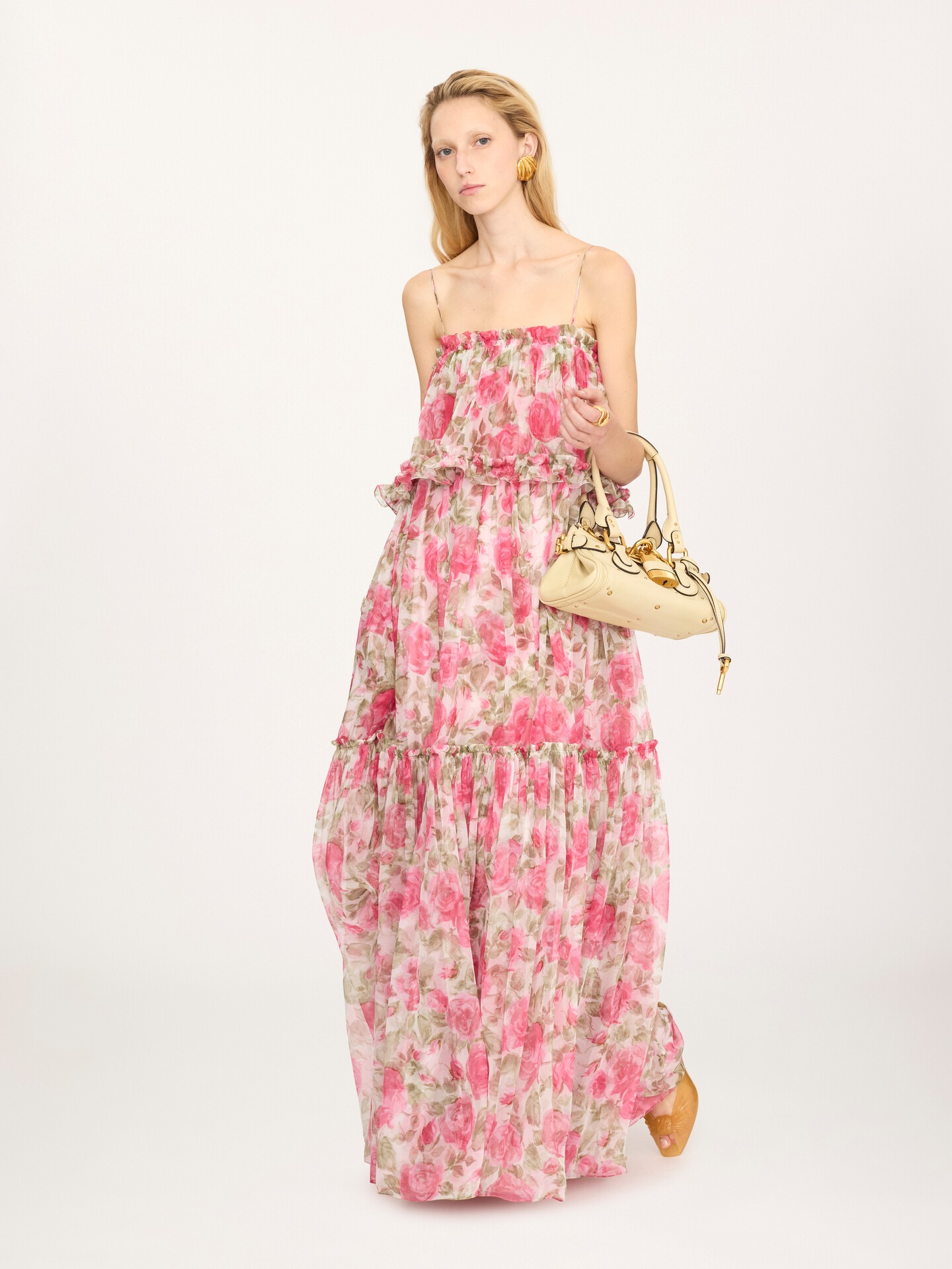 Thin-strap long dress in silk mousseline - 3