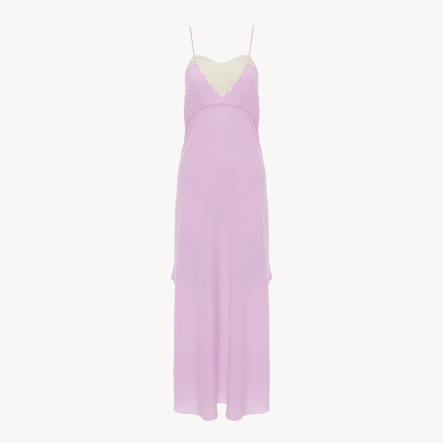 Thin-strap midi dress in crêpe de chine & lace - 8