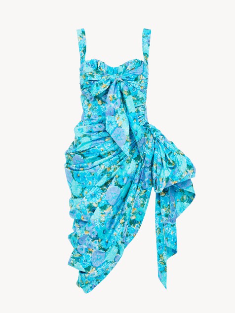 Wrap bustier midi dress in cotton poplin