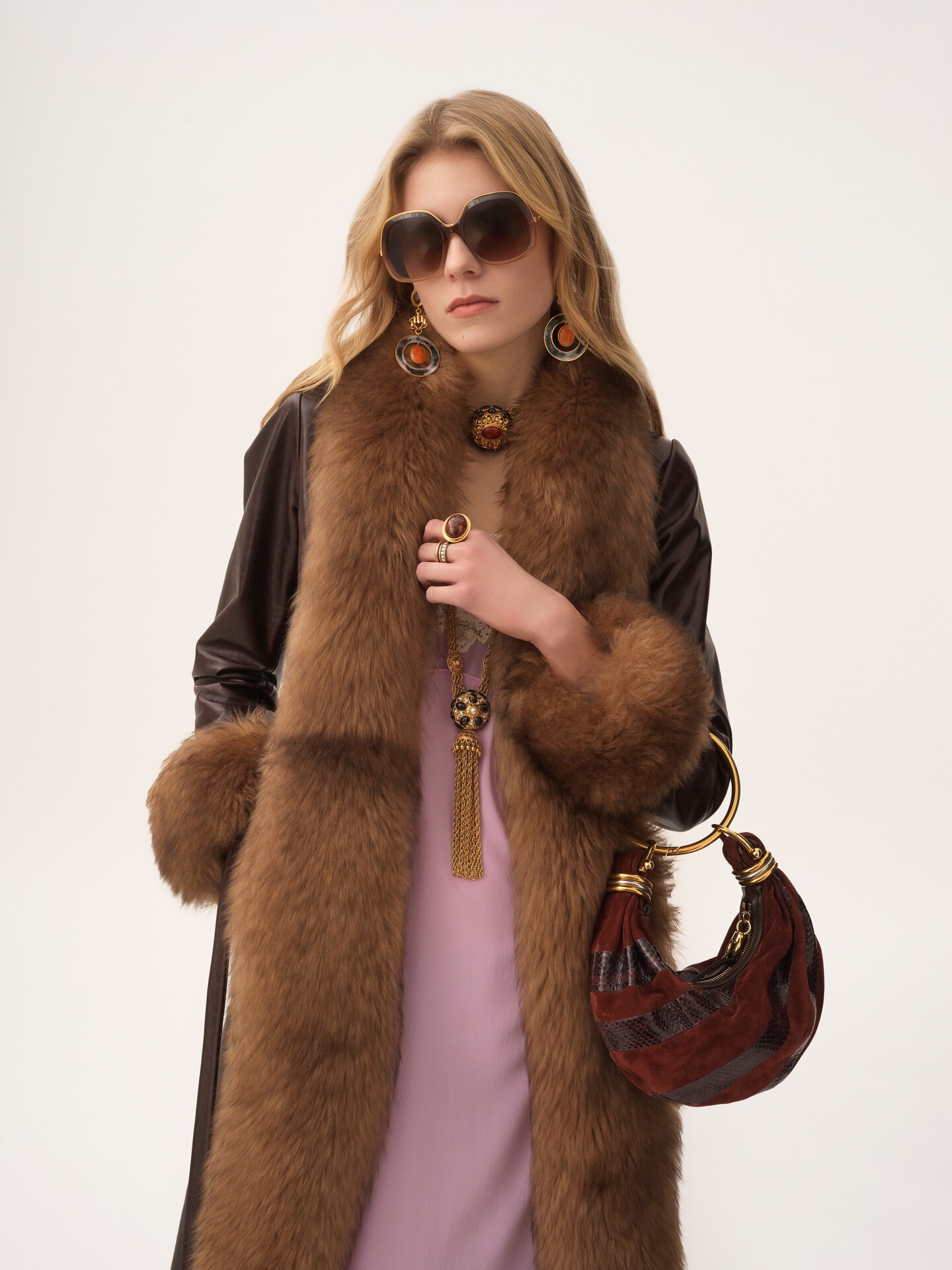 Mini Bracelet Hobo bag in suede leather & snakeskin - 3