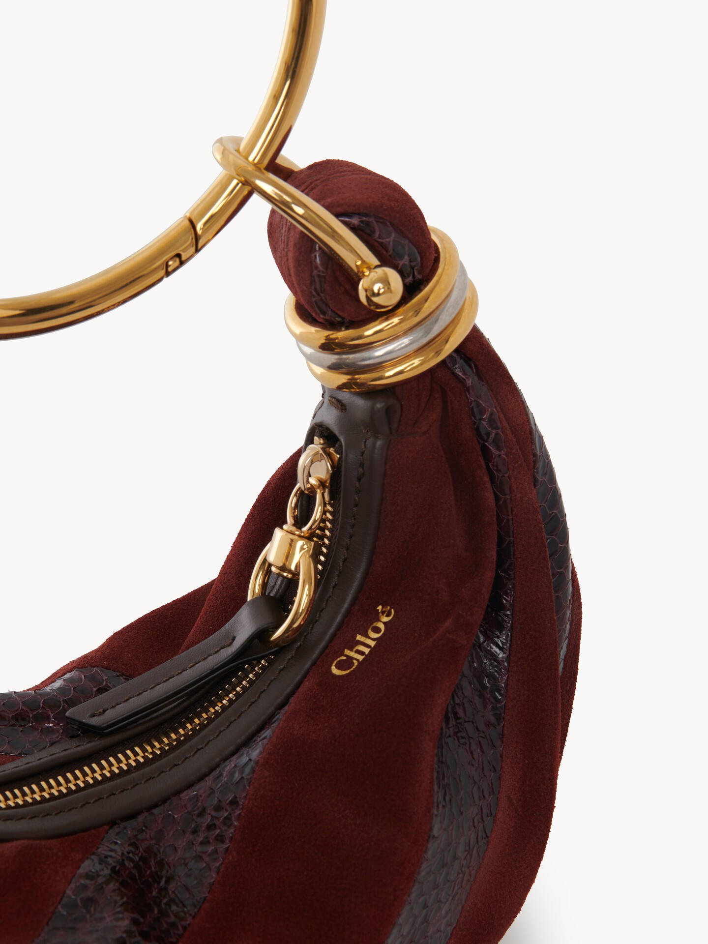Mini Bracelet Hobo bag in suede leather & snakeskin - 9
