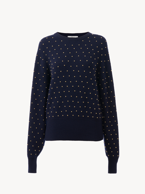 Studded crew-neck sweater in wool & cashmere knit