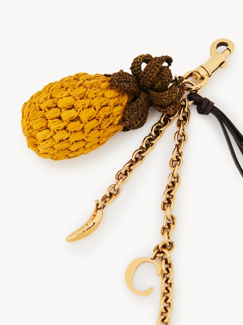Pineapple bag charm in raffia, metal & leather