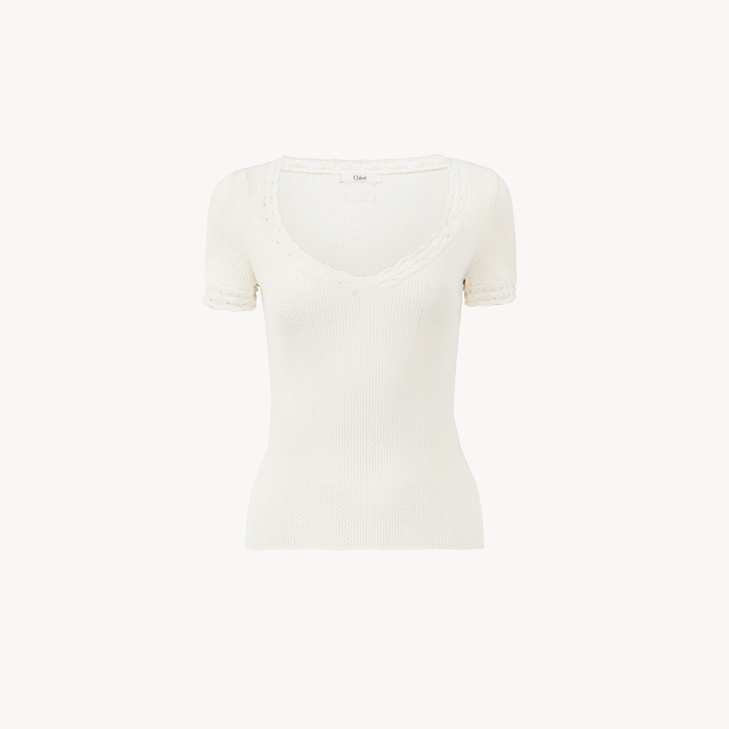 Scoop-neck fitted top in a wool knit & lace - 8