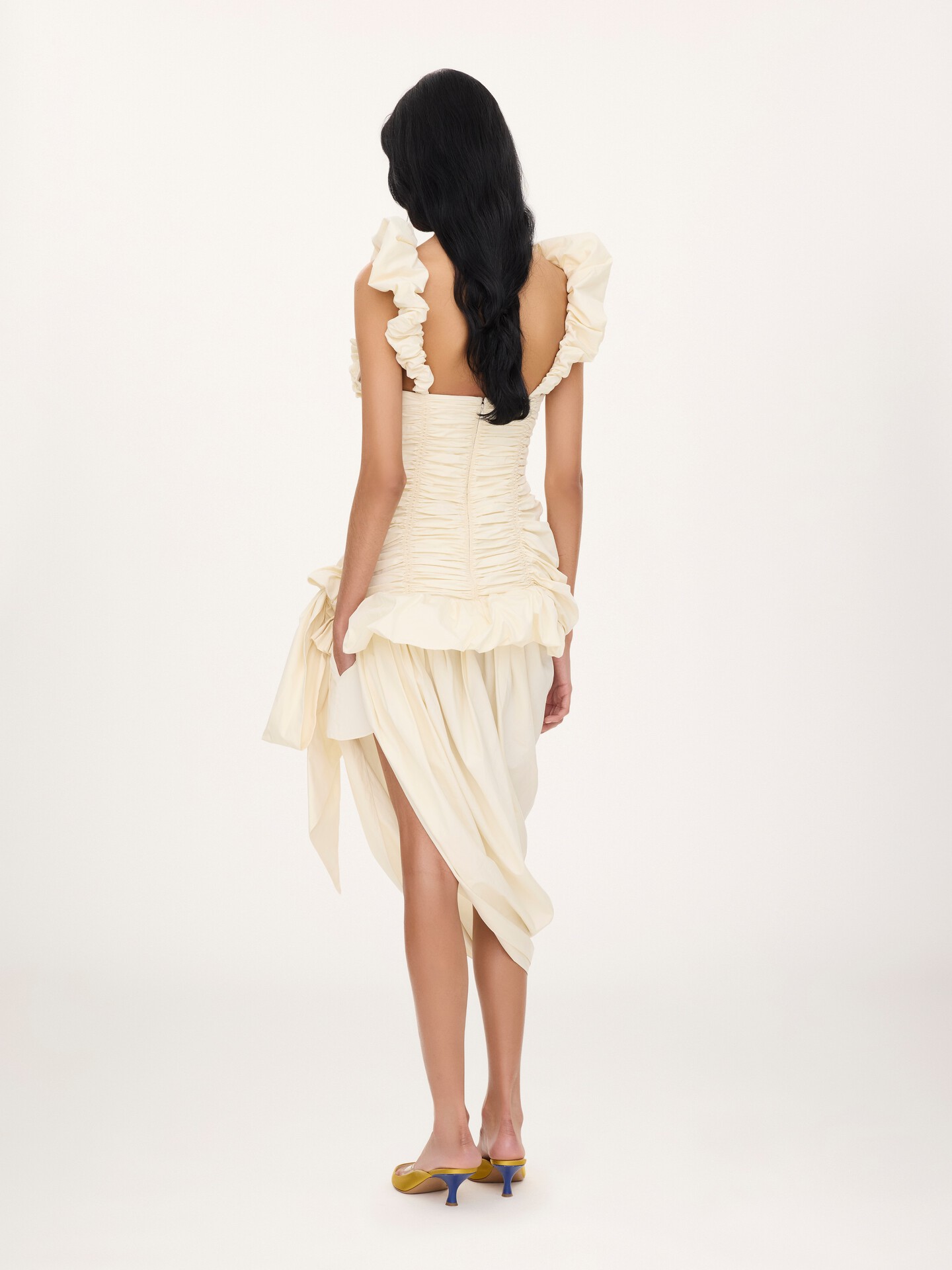 Ruched bustier midi dress in cotton poplin - 6