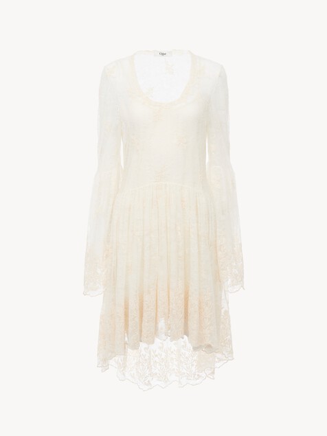 Scoop-neck mini dress in embroidered lace