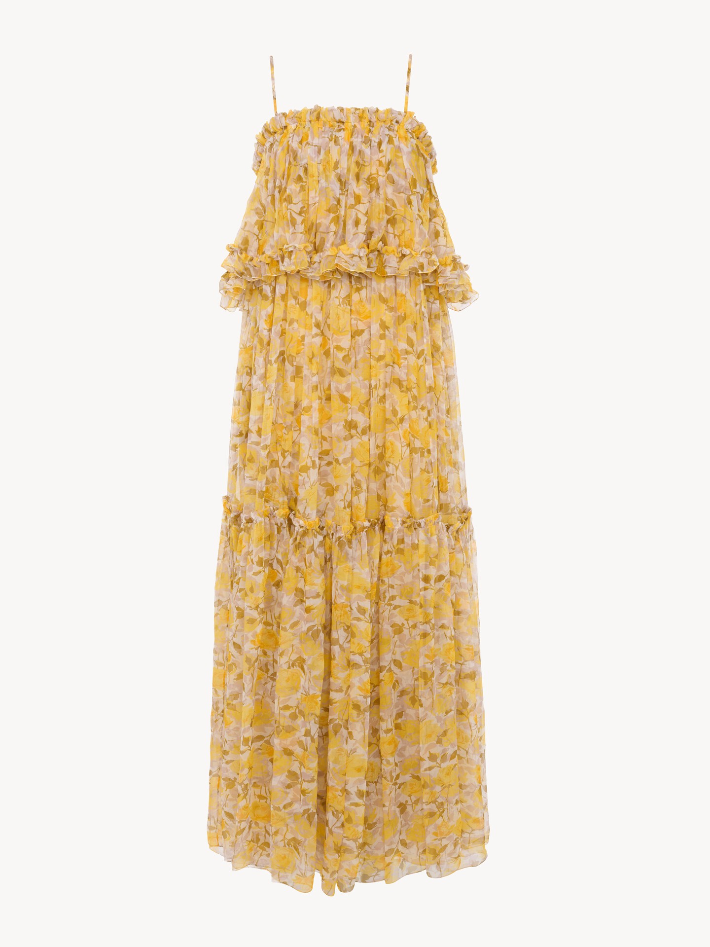 Thin-strap long dress in silk mousseline - 1
