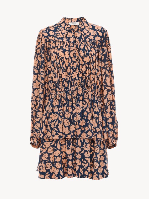 Gathered midi dress in cr&ecirc;pe de chine