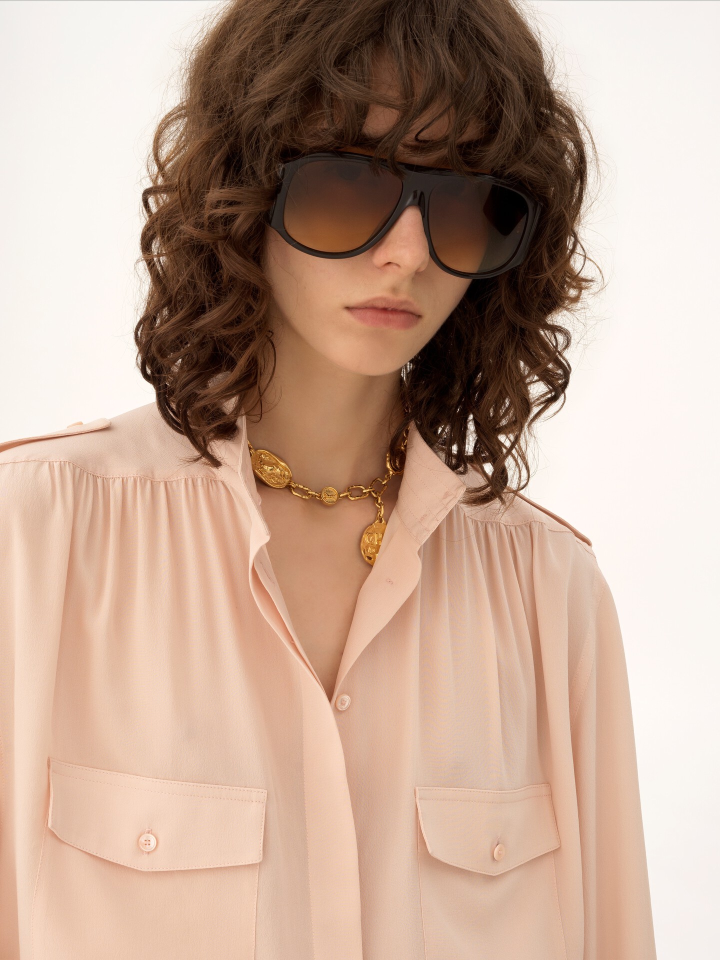 Gathered blouse in cr&ecirc;pe de chine - 8