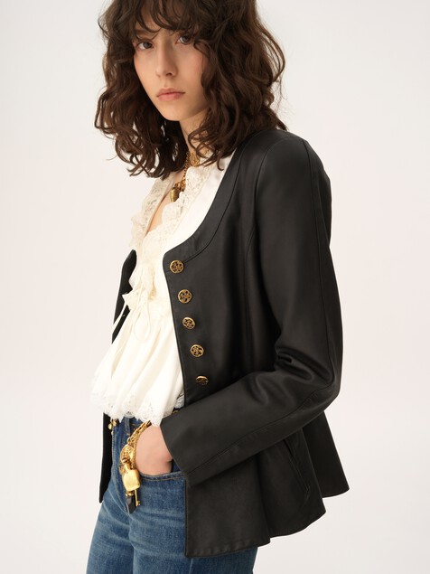 Peplum riding jacket in leather