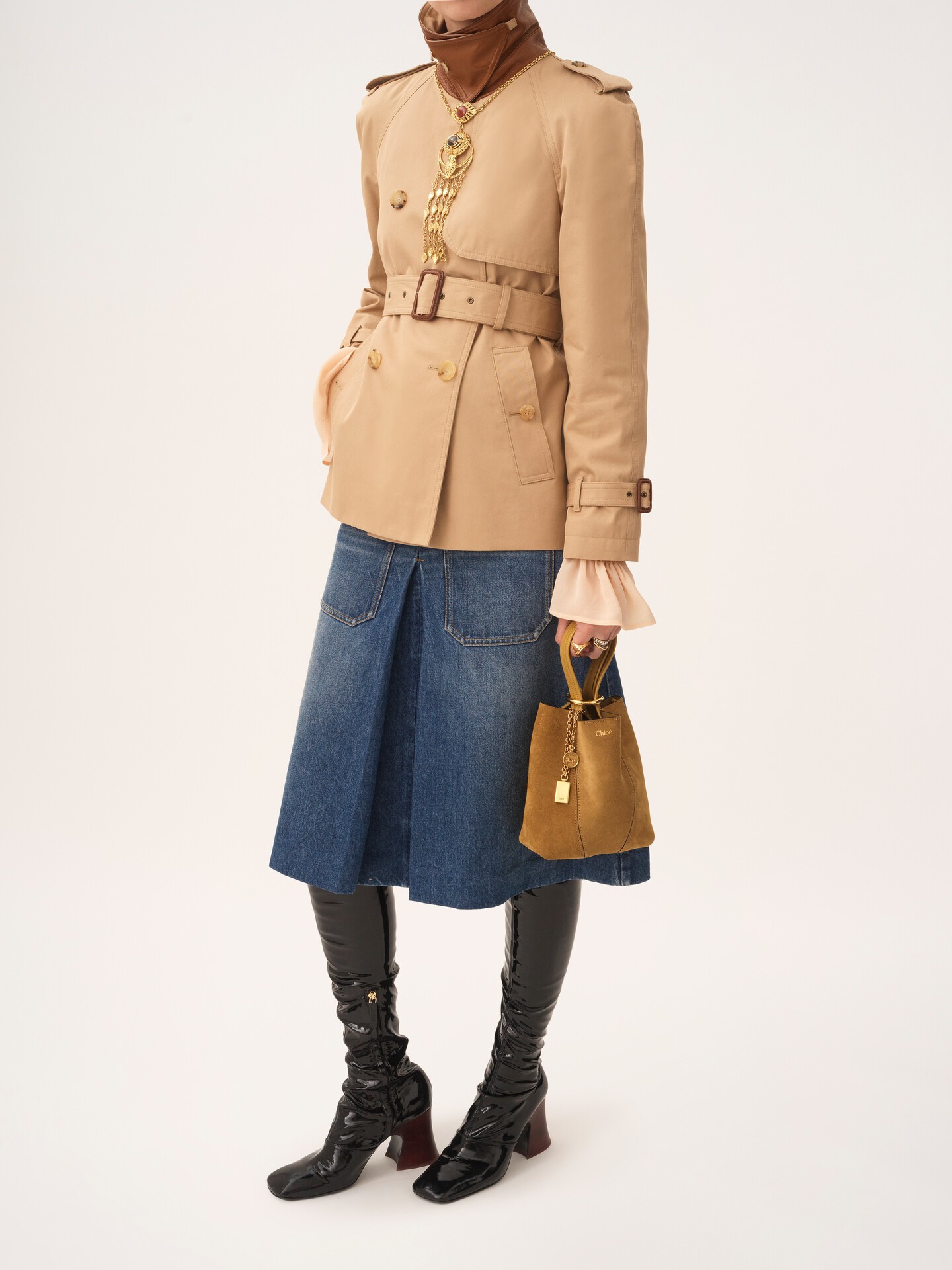 Small Chloé Spin tote bag in suede leather - 4